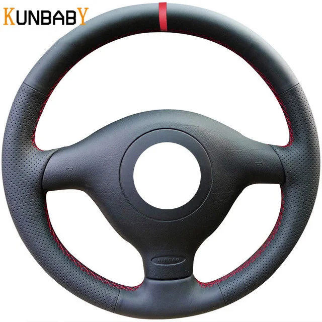 KUNBABY чехол рулевого колеса автомобиля из натуральной кожи красный маркер сверху
