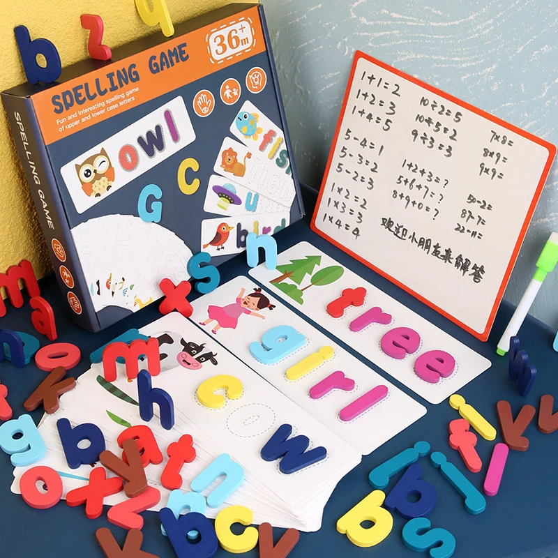 

Alphabet Puzzle Toys with Cards Wooden Letter Spelling Game Interesting Early Educational Toys for Children M09