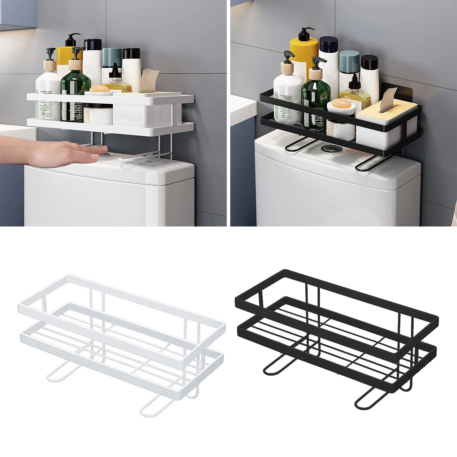 

Toilet Storage Rack Bathroom Organizer Over-The-Toilet Storage Organizer Rack No Drilling Space Saver with Wall Mounting Design