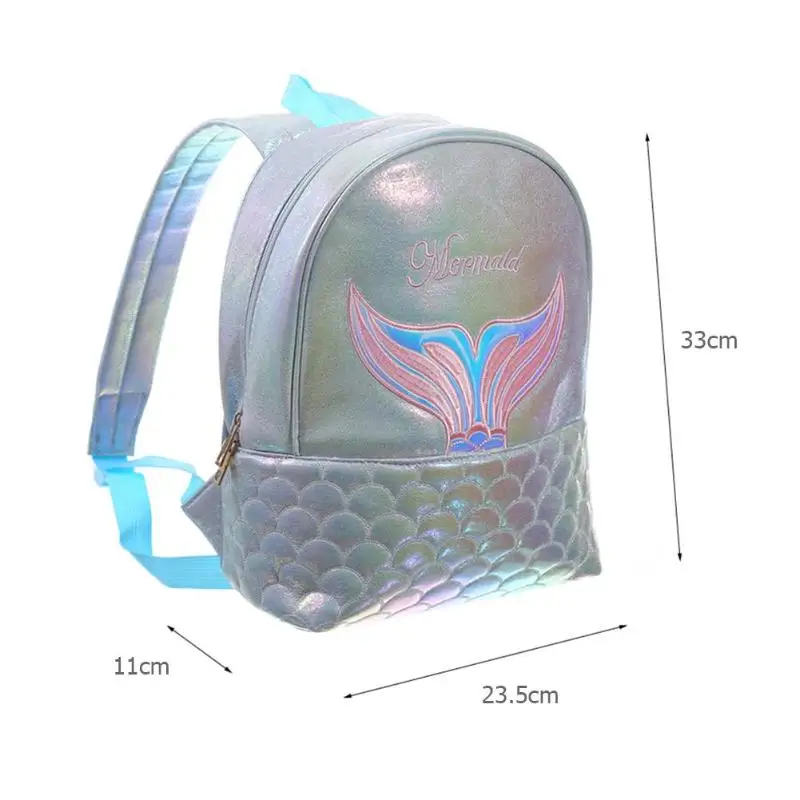 

Street Preppy Women Holographic Backpack Schoolbag PU Leather Laser Travel Backpack Fish Tail Print Leather Knapsack Rucksack
