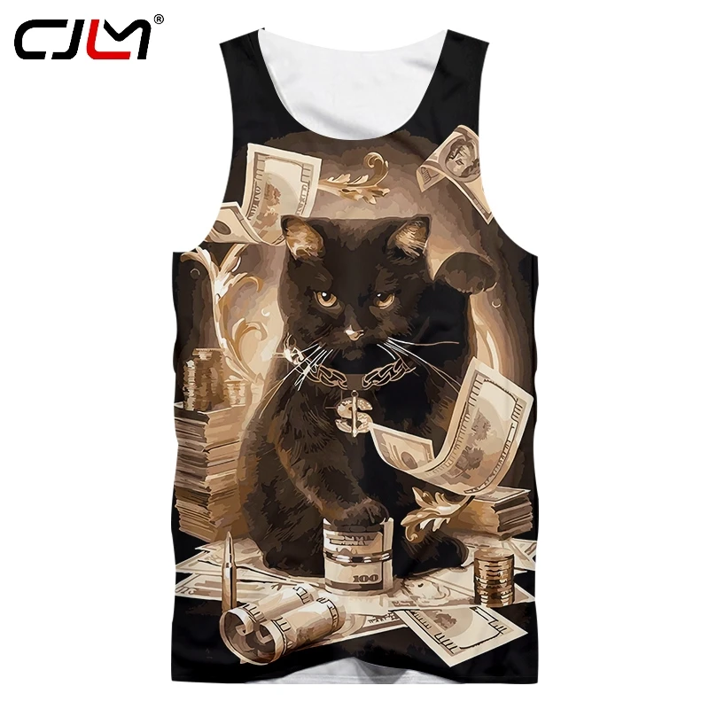 CJLM Vest Summer New 3D Sleeveless Shirt Printed Lucky dollar cat Black Funny Large Size Garment For Men Spring Tank Tops