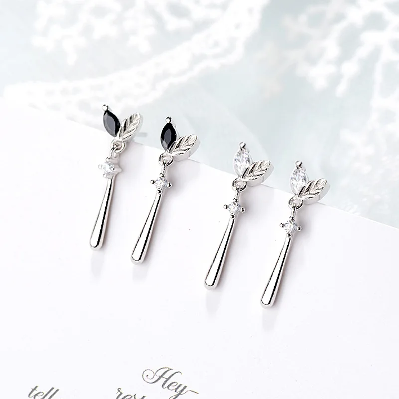 LicLiz 925 Sterling Silver Zircon Crystal Leaf Drop Earrings for Women Clear Black CZ White Gold Jewelry LE0628 | Украшения и
