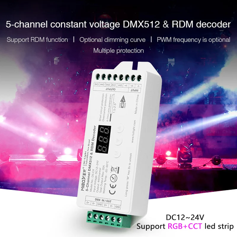 5 CH DMX512 Decoder Support RDM Function CV LED Controller 12V 24V Compatible with Master Remote Control For RGB + CCT Led Strip