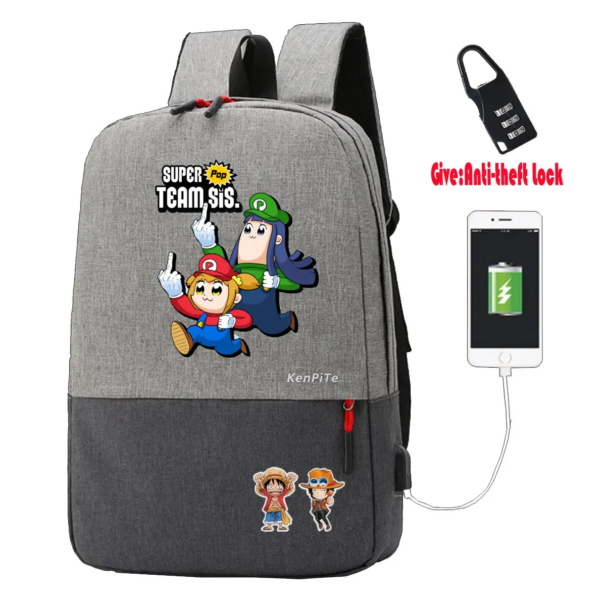 

anime POP TEAM EPIC Backpack student school Bags UNISEX Travel bag teenagers Laptop Anti-theft USB Charging Knapsack