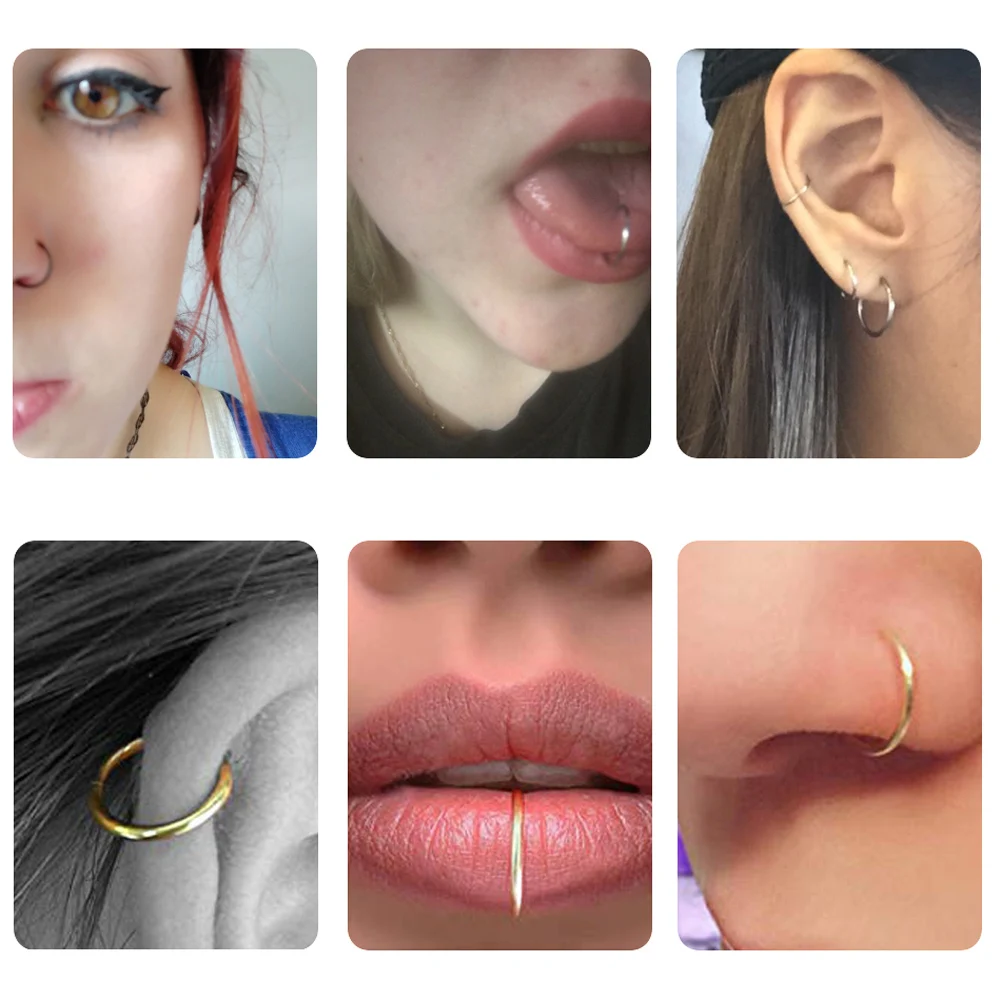 

1PC Titanium Hinged Segment Nose Ring Ear Cartilage Tragus Helix Lip Piercing Nose Rings & Studs Rainbow Gold Black Punk Jewelry