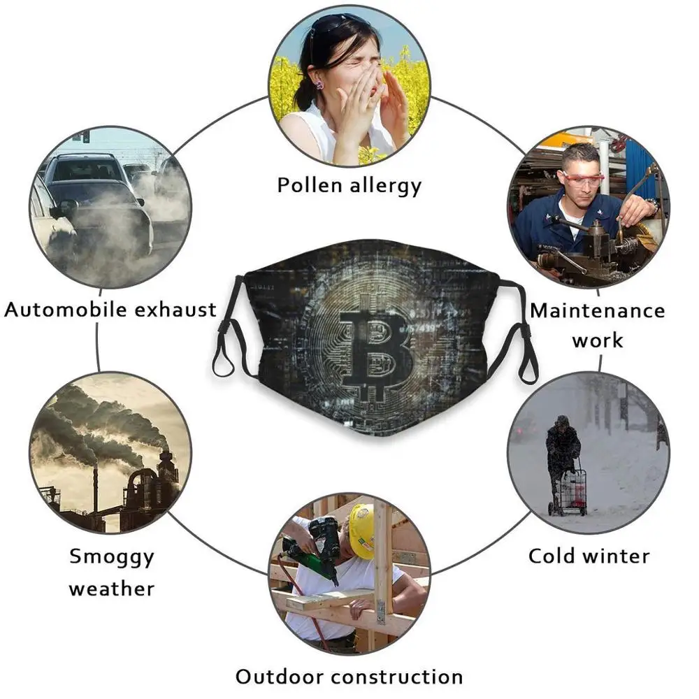 

Bitcoin Reusable Mouth Face Mask Anti Haze Dustproof Mask With Filters For Child Adult Bitcoin Cryptocurrency Btc