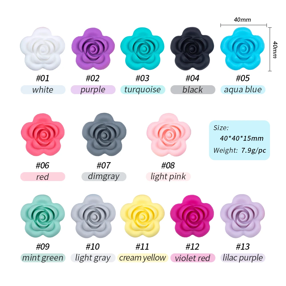 Sunrony-Cuentas de silicona para dentici&oacute;n de beb&eacute;, sin BPA, forma de flor, mordedores para beb&eacute;, fabricaci&oacute;n de collar, 10 Uds.-4