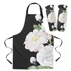 Фартук с цветами розы, фартук с белыми розами, рукавицы для духовки, женские детские нагрудники для дома, приготовления пищи, выпечки, кофейни, уборки, кухонные аксессуары