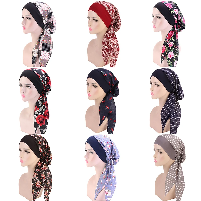 

Women Cotton Breathe Hat New Women's Winter Turban Hat Elastic Cloth Head Cap Hat Ladies Hair Accessories Muslim Scarf Cap