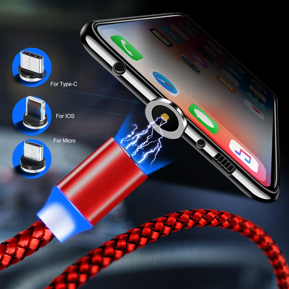 2 м светодиодный магнитный USB кабель для iPhone Type C магнитное зарядное устройство