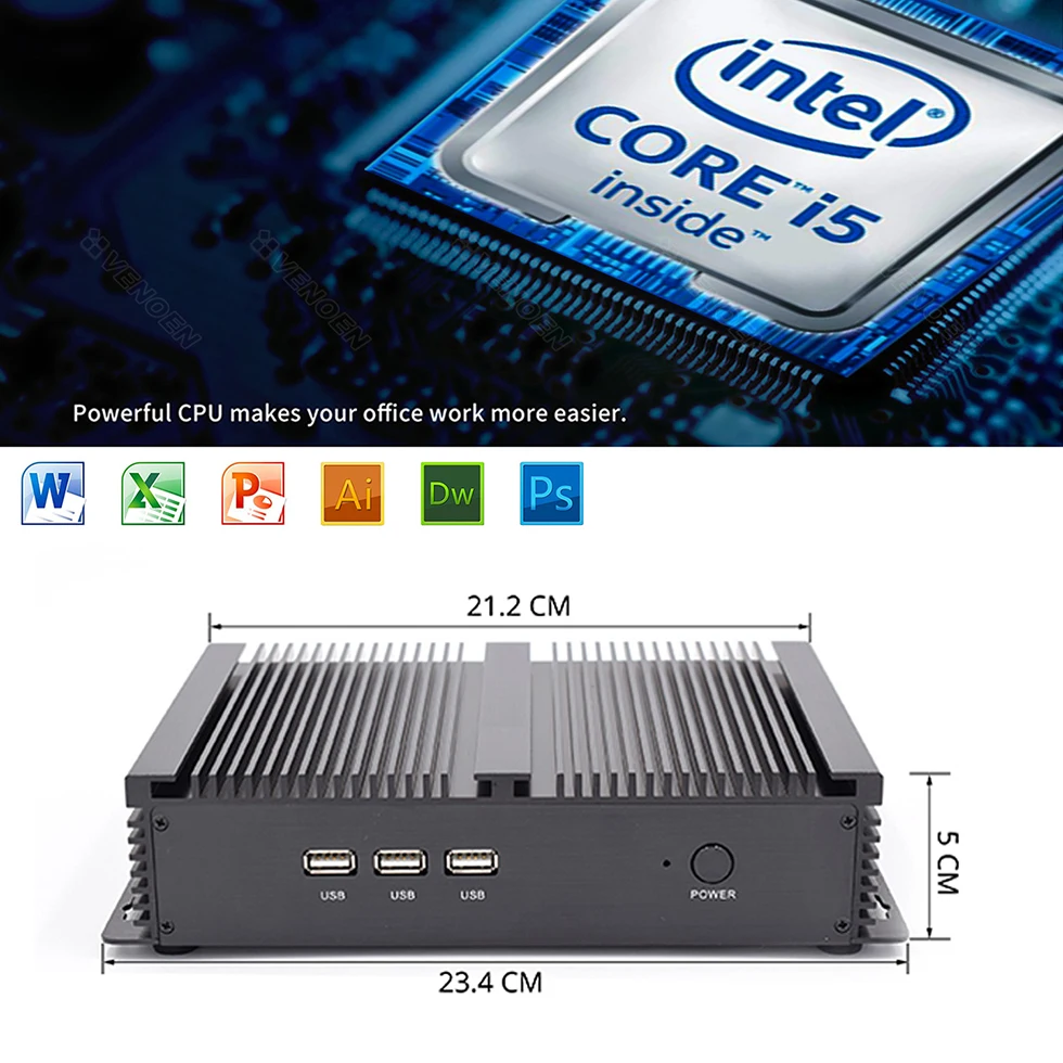 Мини компьютер intel core i5 5250u i3 7100u i7 4500u win7 2 COM HDMI VGA двойной дисплей промышленный