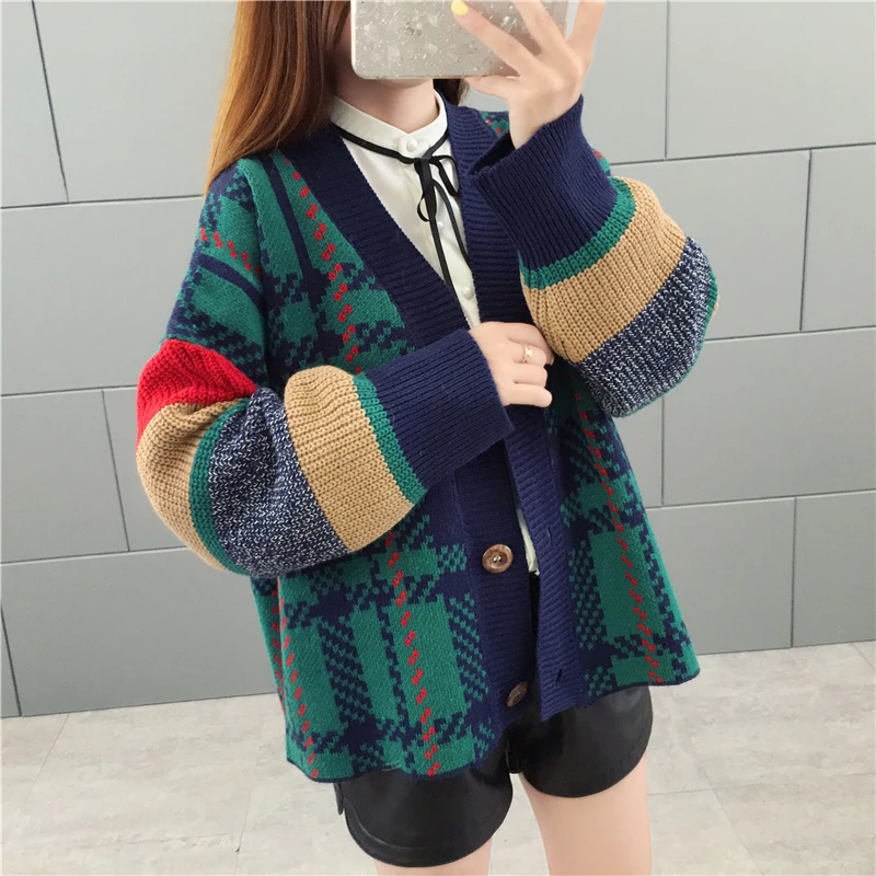 2019 new autumn and winter short 2color sweet college wild loose knit cardigan thickening lazy wind sweater coat size S-XXL |