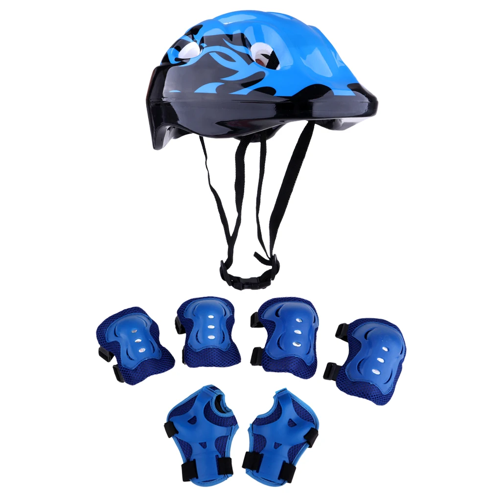 

New 7pcs Kids Bicycle Roller Skating Helmet (58-62cm) Knee & Elbow Pads Wrist Guards Set