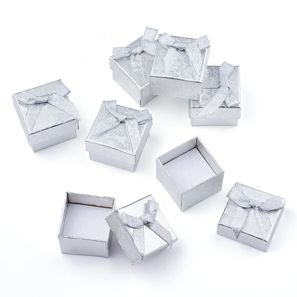 

24pcs 43x43x32mm Valentines Day Presents Packages Cube Cardboard Ring Boxes, with Bowknot Outside and Sponge Inside