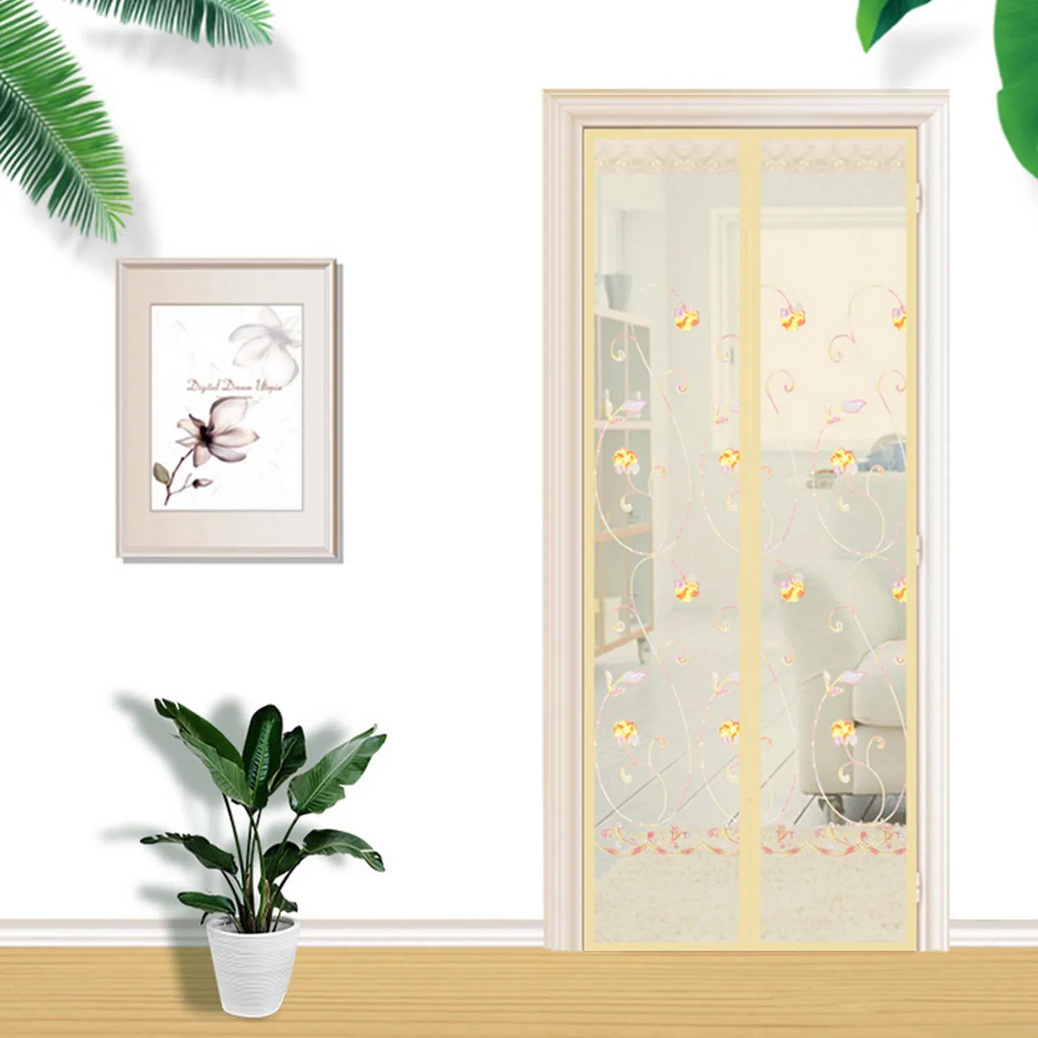 Магнитная занавеска для дверей сетчатая сетка от комаров и насекомых с цветами