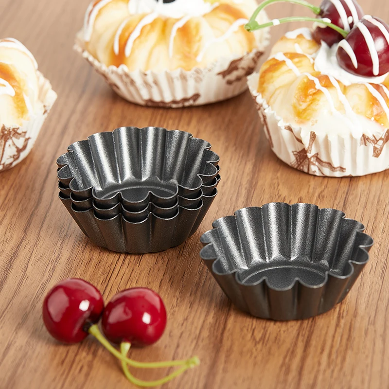 

4Pcs Non-Stick Tart Quiche Flan Pan Molds Pie Pizza Cake Round Mould Removable Loose Bottom Fluted Heavy Duty Pie Pan Bakeware