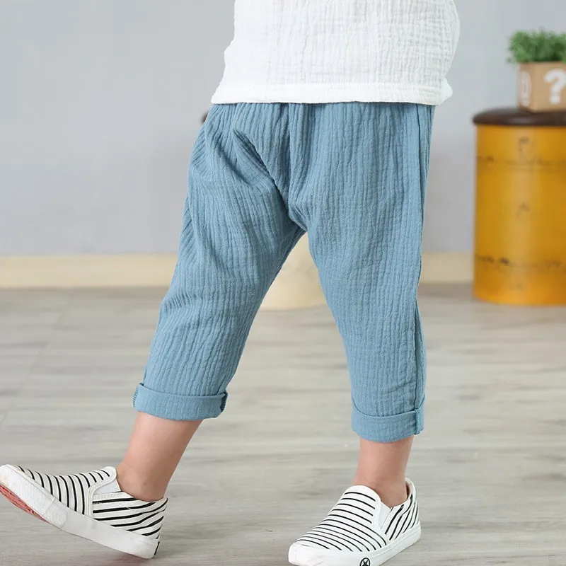 

New 2-7y 2022 Summer Solid Color Linen Pleated Children Ankle-length Pants for Baby Boys Pants Harem Pants for Kids Child
