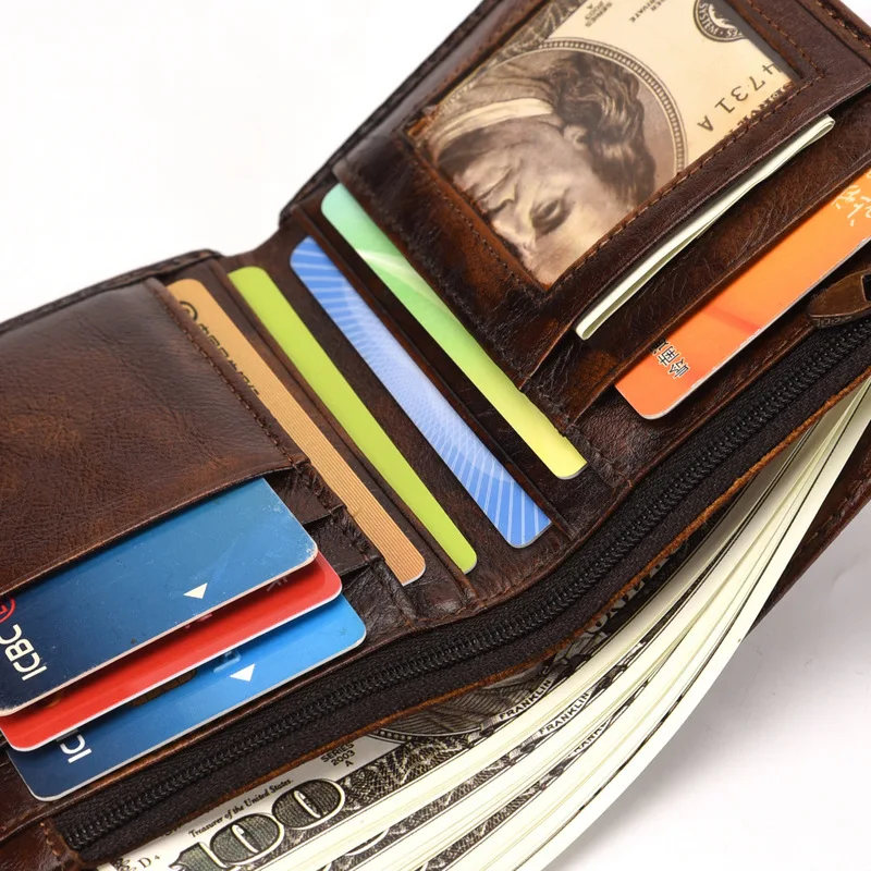 Мужские Винтажные кошельки из натуральной кожи Отделяемый держатель для карт