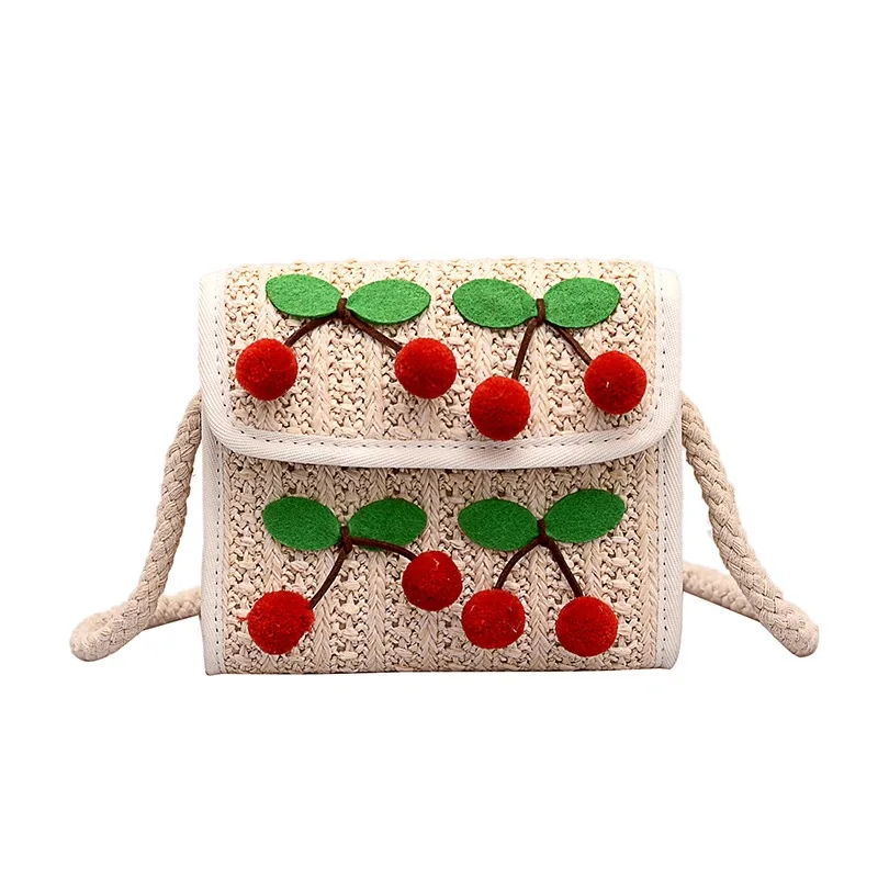 

Female Shoulder Bag Woman Summer Straw Weaving Shoulder Messenger Bags Ladies Sweet Cherry Beach Crossbody Bag Small Square Bag