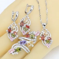 5 colors multicolor blue purple stones 925 sterling silver jewelry sets for women pendant earrings rings white green