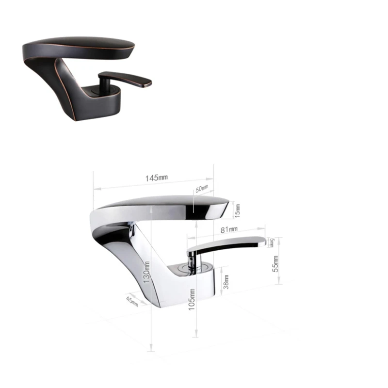 Смеситель для раковины LIUYUE кран из латуни черный/хром изогнутый одна ручка