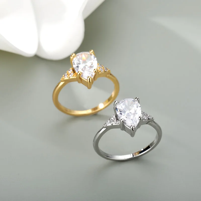 

Zircon Water Drop Finger Rings For Women Men Gold Silver Color Couple Ring Aesthetic Engagement Wedding Jewelry 2021 Anillos BFF