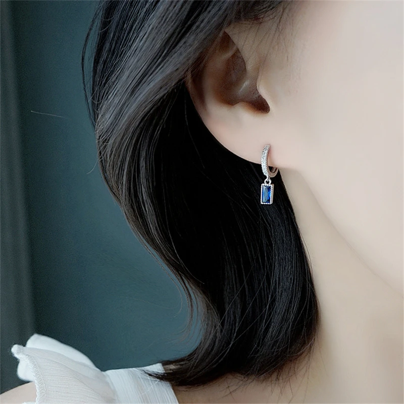 

Fashion Sterling S925 Drop Earrings with Square Rhinestone Hoop Earrings for Women Girlfriend Gift Luxury Jewelry