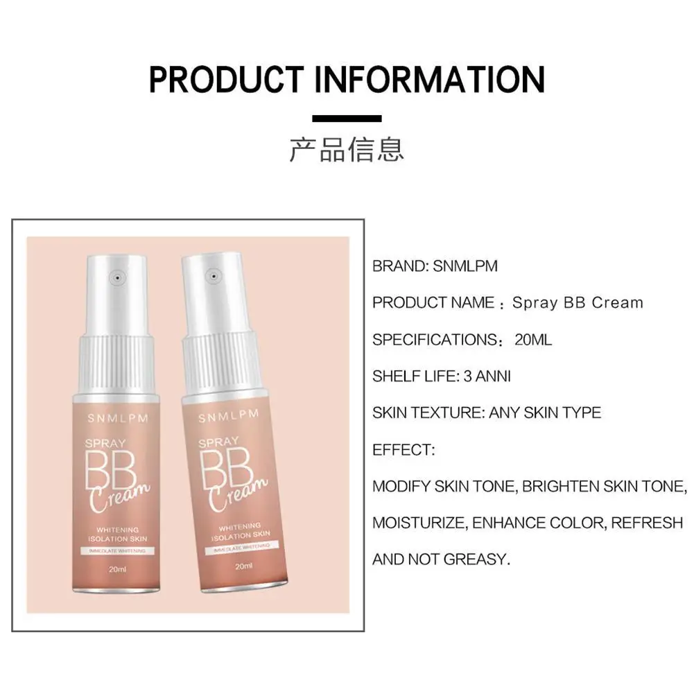 

Spray BB Cream Cosmetic Concealer Brighten Whitening Moisturizing Face Skin Makeup Care Base Beauty Foundation K4D5