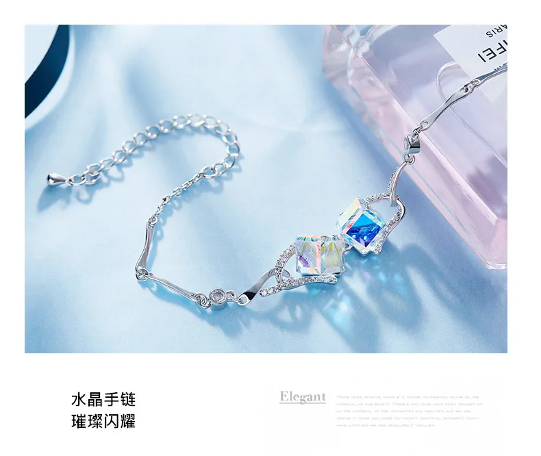 BOSCEN украшенный кристаллами от Swarovski разноцветный браслет для женщин девушка подарок на день рождения милый роскошный квадратный элегантный
