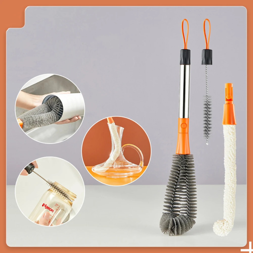 

3pcs Bottle Cleaner Brush Baby Nipple Brush Bottle Brush Combination 360-degree Rotary Baby Bottles Scrubbing Cleaning Tool