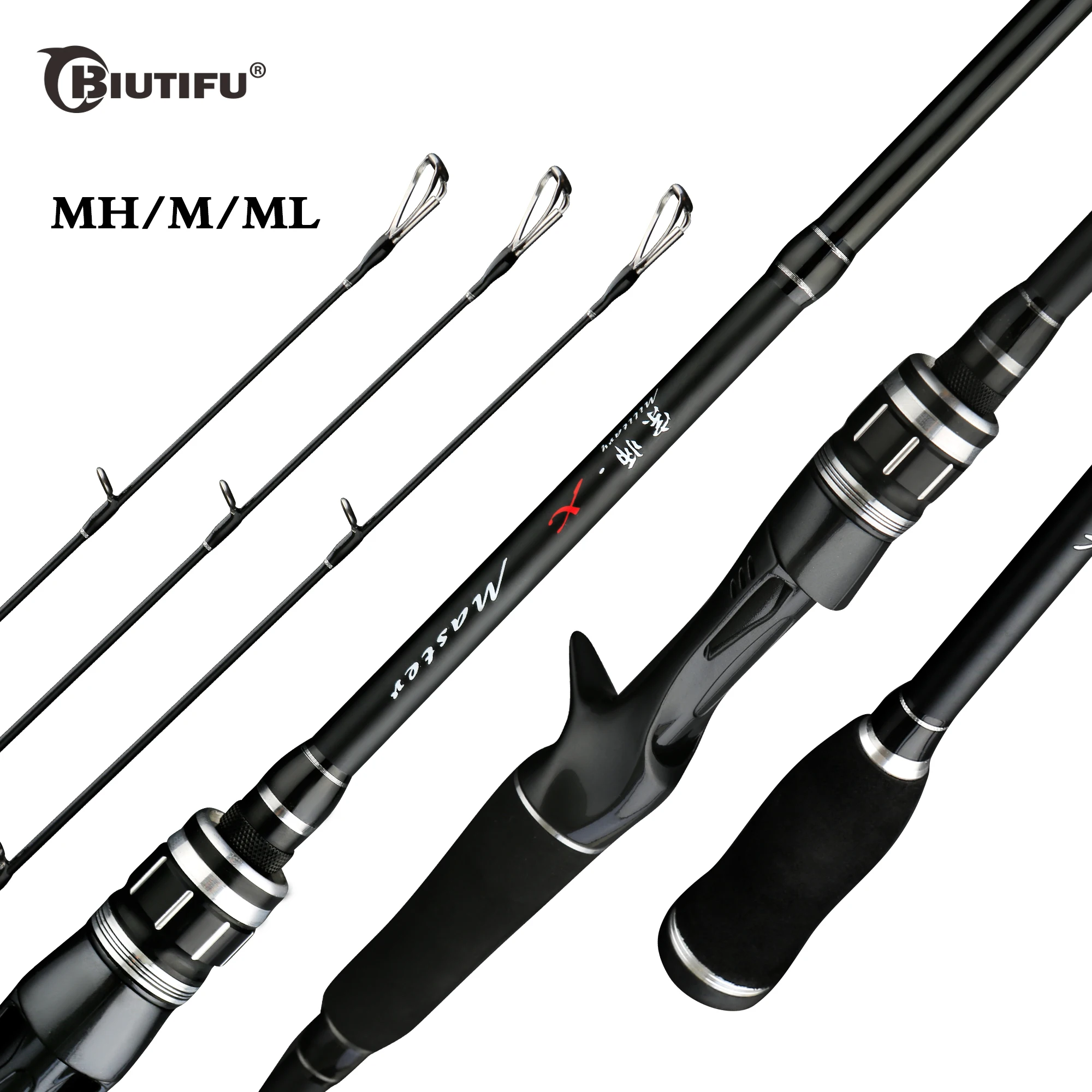 BIUTIFU 2Sections 2.4/2.1/1.8m Spinning Casting 3Tips Lure Fishing Rod 30T Carbon Bait 4-40g ML/M/MH Baitcasting Bass Fast Pole