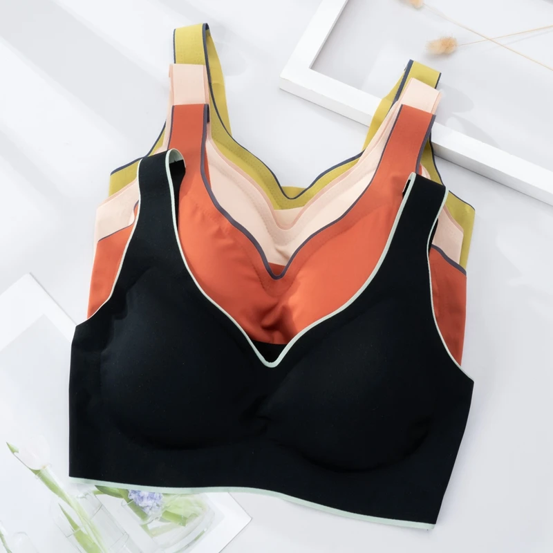 

Plus Size Bra Latex Push Up Bra Seamless Bralette for Women Top Bh Comfort Wire Free Cooling Gathers Shock-Proof Pad Intimates