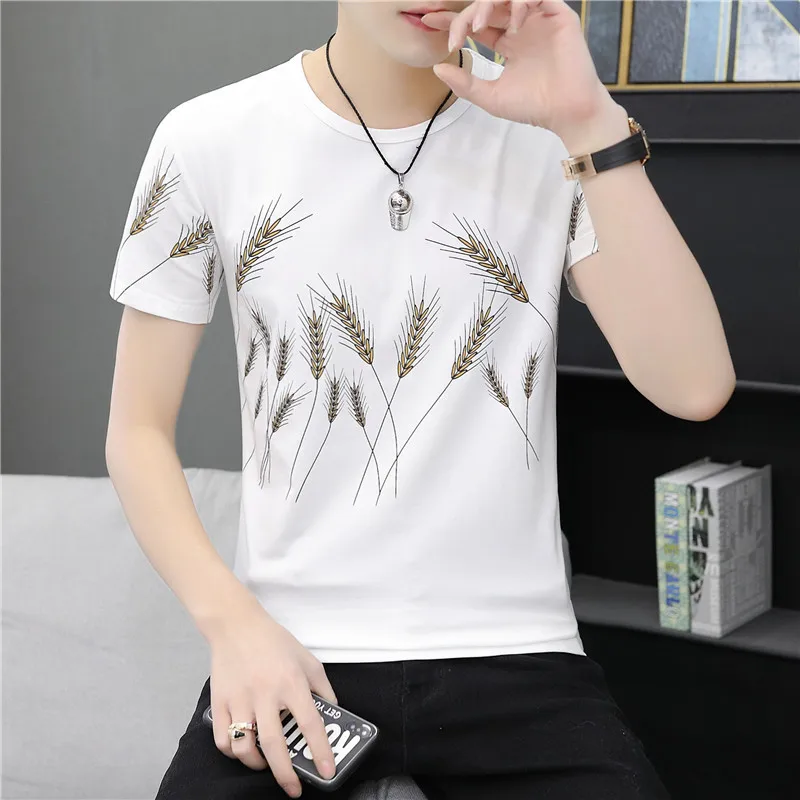 Футболка мужская с принтом пшеничных ушей Тонкая Повседневная тенниска из 95%