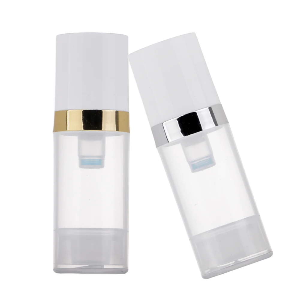 

2x Refillable Vacuum Press Pump Bottles Cosmetic Lotions Container 10ml