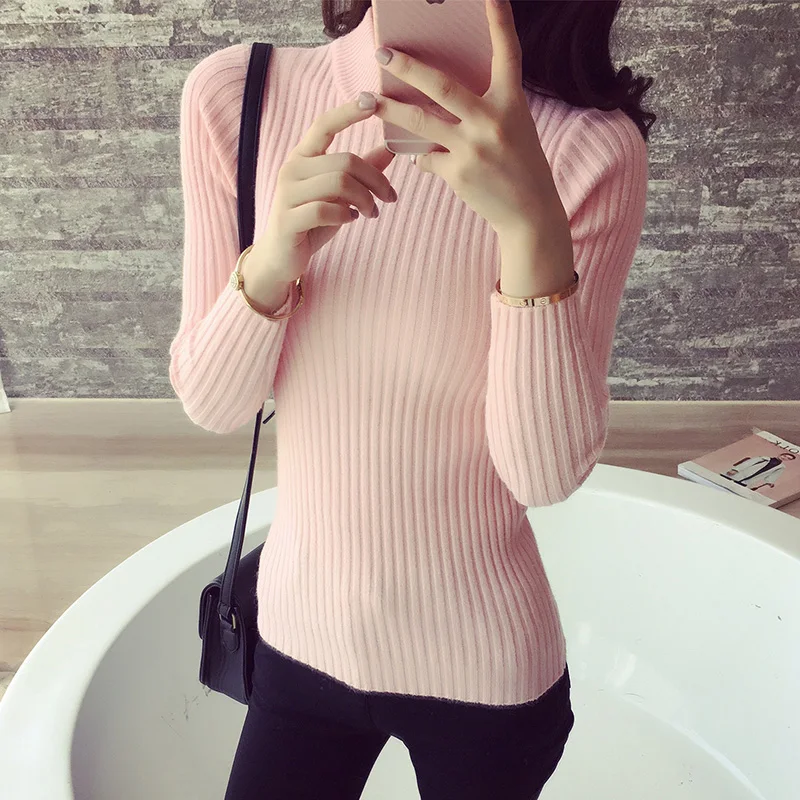 Женский облегающий свитер с высоким воротником эластичные пуловеры для женщин