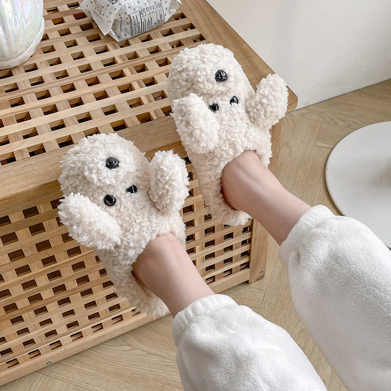 

Cotton Slippers Female Autumn and Winter Cute Cartoon Puppy Indoor Home Bag with Warm Non-slip Couple Indoor Casual Slippers