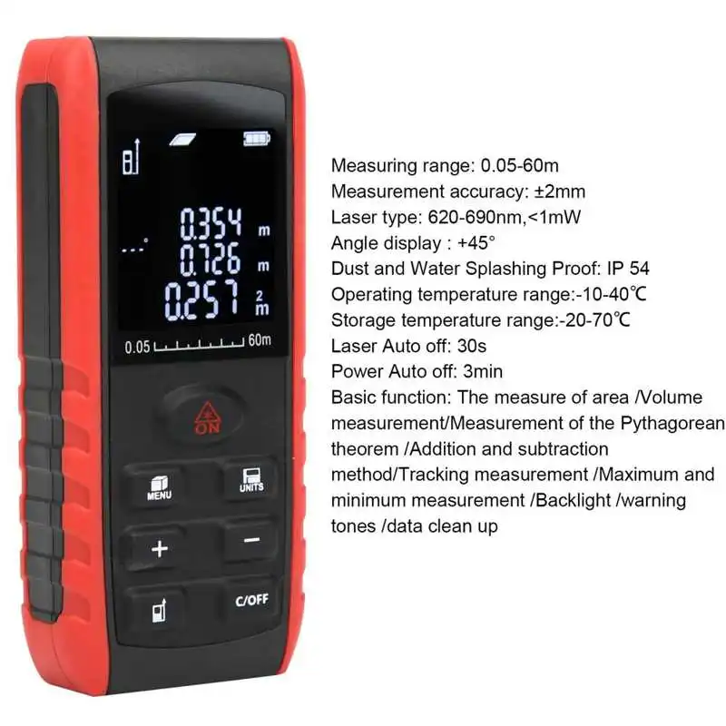 

Range Finder KXL-E60 LCD Handheld Digital Laser Distance Meter Range Finder Distance Measuring Instrument Laser Measure