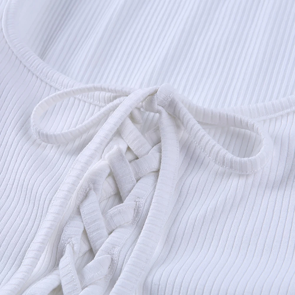 

New Women Stylish Autumn Cotton Sexy Solid Color Lace-Up Adjustable Bandage Neck Long Sleeve Blouse Slim Thight Tee T-Shirt