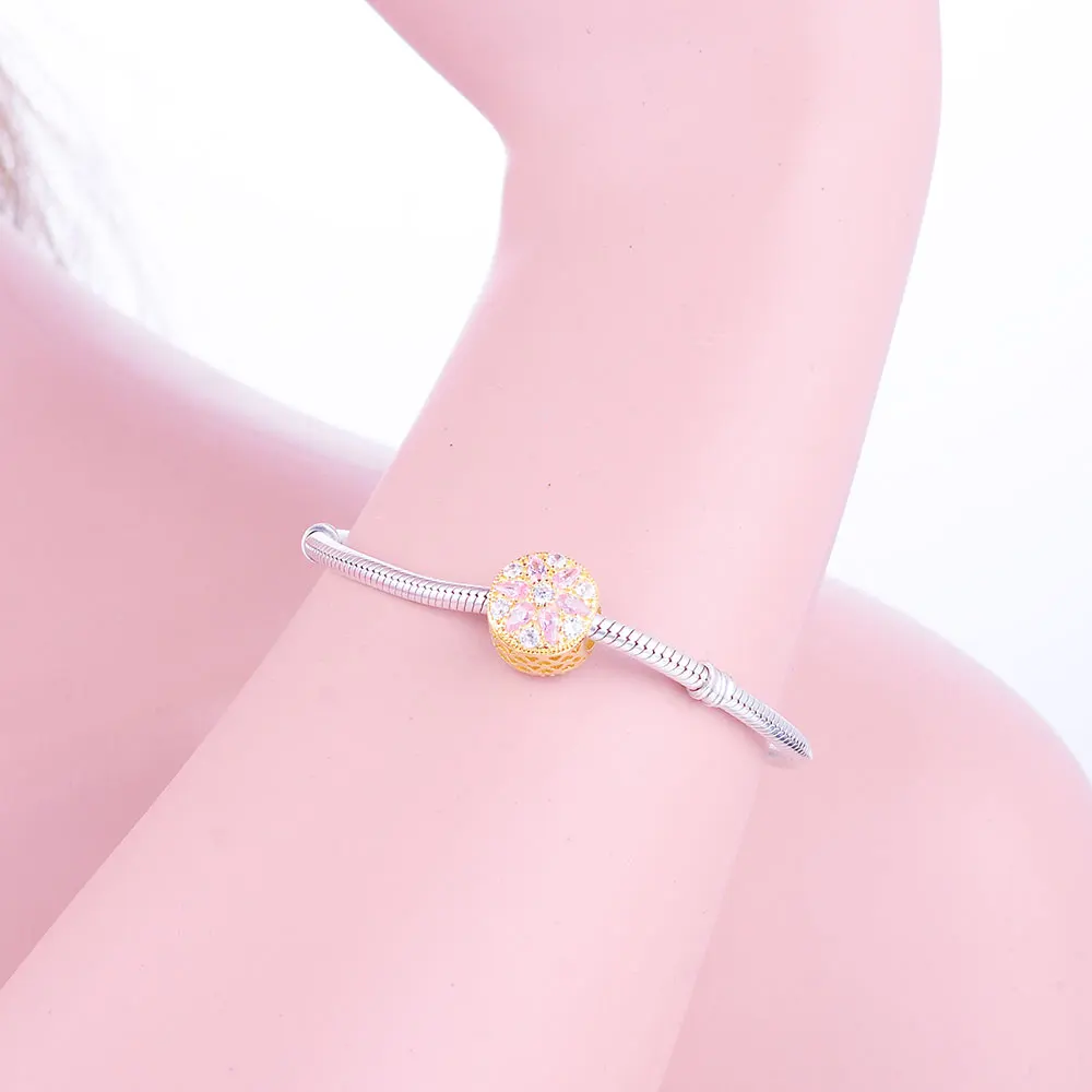 

Authentic 925 Sterling Silver Bead Opulent Floral Charm With Crystal And CZ Fits Original pandora Charm Bracelet DIY Jewelry