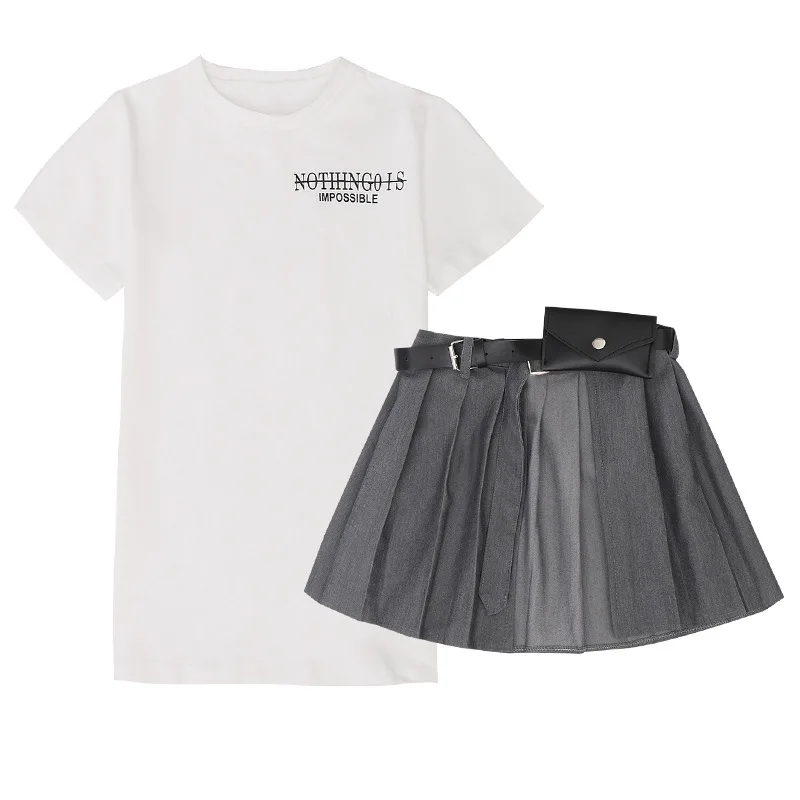 

8 10 years Girls Summer Pleated Skirts Clothes Set 2 pieces Children Girl Outfit