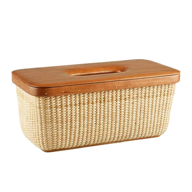 

Rattan Tissue Box Pastoral Style Handmade Square Rattan Wooden Cover Tissue Box