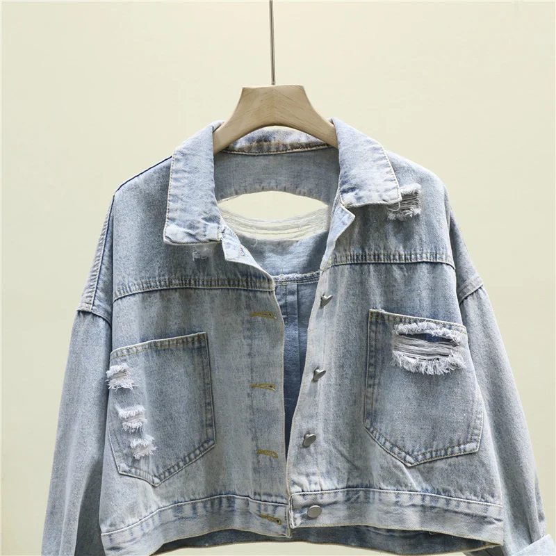 Осенняя Короткая свободная куртка-бомбер с бахромой женские джинсовые куртки