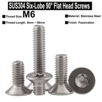 10pcs5pcs m6x8mm50mm sus304 stainless steel six lobe 90%c2%b0 flat head screws countersunk screw gb2673