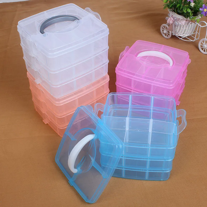 

3 Layers 18 Grids Transparent Plastic Storage Jewelry Box Compartment Adjustable Container For Rectangle Jewelry Box Case