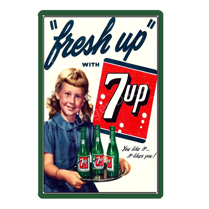 YD1574EI Безалкогольные 7up металлические жестяные знаки 7 UP ВИНТАЖНЫЙ ПЛАКАТ Искусство Настенная Наклейка картина бар паб кафе украшение домашний декор в стиле ретро YI-052 - Цвет: YD1574EI