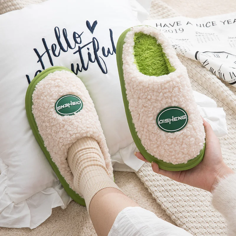 

2021 осень и зима хлопковые домашние тапочки женские теплые домашние тапочки для влюбленных EVA Нескользящие утолщенные плюшевые тапочки для ...