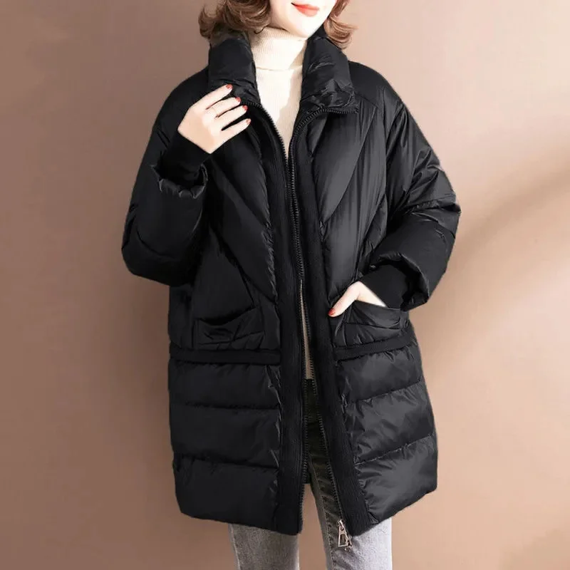Eleghant Women Down Cotton Coat 2022 Winter New Fashion Temperament Mid-length Jacket Female Casual Thin Padded Jacket tops A15