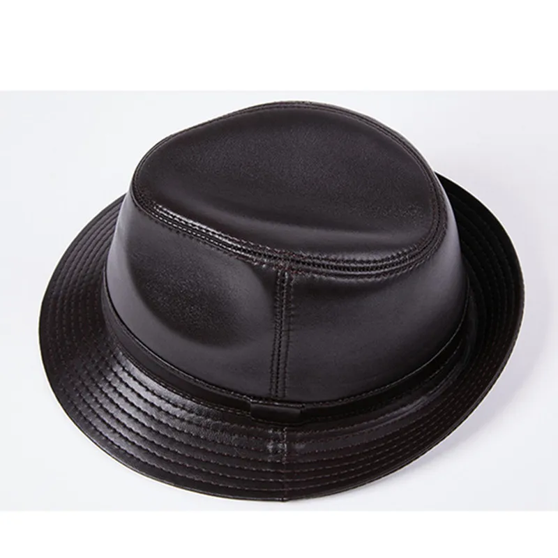 XdanqinX british casual genuine leather cap fedora leather hat couple hats natural cowhide sheepskin leather Jazz hat brand caps