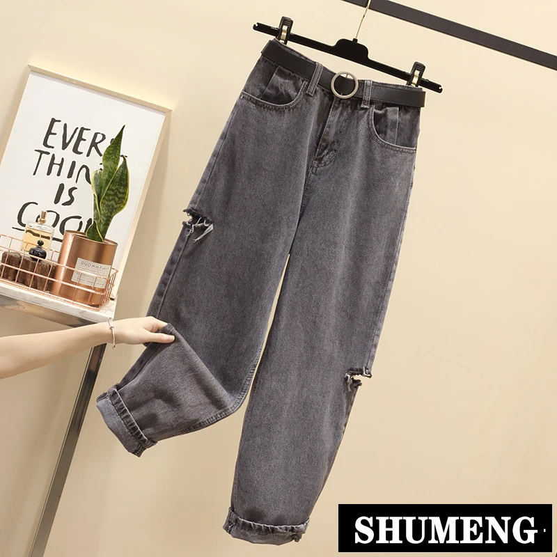 Женские джинсы с дырками новинка на весну и осень корейские прямые джинсовые