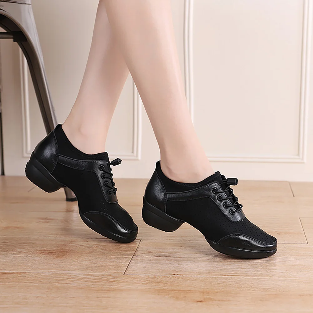 Genuine Leather Dancing Shoes Female 1919 Sailor Mesh Modern Square Dance Shoes Kick Breathable Light Deodorant And Breathable